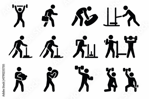 Diverse exercise and fitness activities in pictograms for effective workout planning