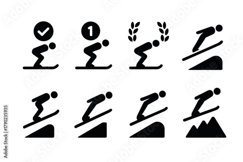 Ski jump pictograms: athlete silhouettes for winter sports icons