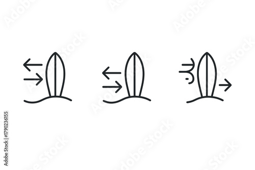 Minimalist surfboard icons with directional arrows for navigation