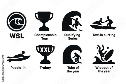 Surfing competition icons for championship and series events
