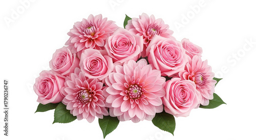 Pink dahlia and rose bouquet isolated on transparent background