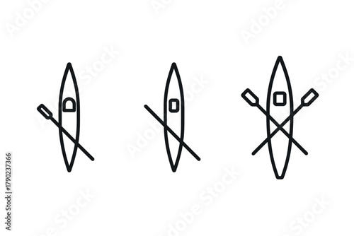 Minimalist kayak designs with paddles in linear style