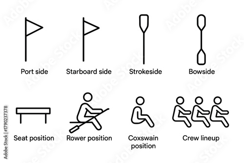Minimalist rowing icons for nautical and sports design projects