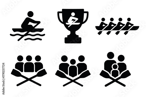 Minimalist rowing and crew team icons with trophy design