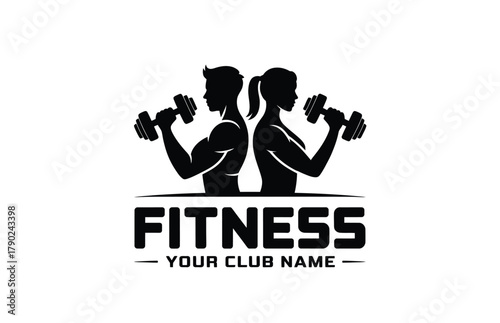 Fitness Club Silhouette Logo with Dumbbells vector