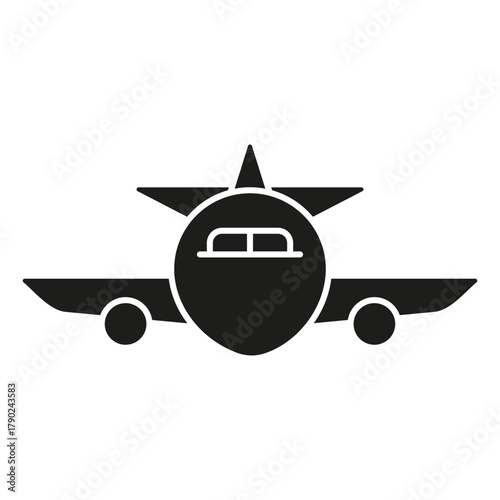 Airplane Front View Solid Icon. Aviation, Aircraft, And Travel Silhouette Symbol. Aerodynamics And Transportation Concept. Isolated Vector Illustration
