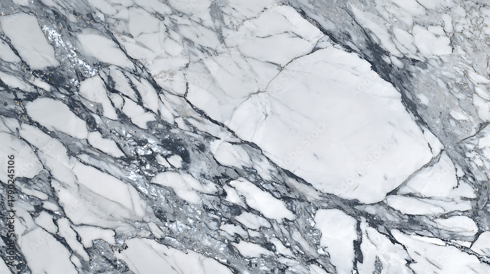 Fototapeta premium White marble with dark gray veining and silver flecks stone texture
