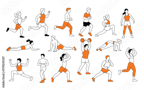 People Exercising and Running Line Art exercise fitness