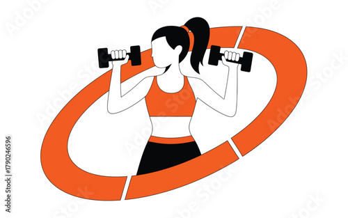 Woman Exercising with Dumbbells in Orange Ring fitness