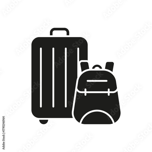 Luggage And Backpack Solid Icon. Travel Suitcase And Backpacking Adventure Silhouette Symbol. Vacation Planning And Tourism Essentials. Isolated Vector Illustration