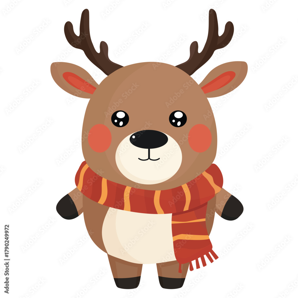 Obraz premium Cute reindeer with scarf cartoon vector illustration design graphic flat
