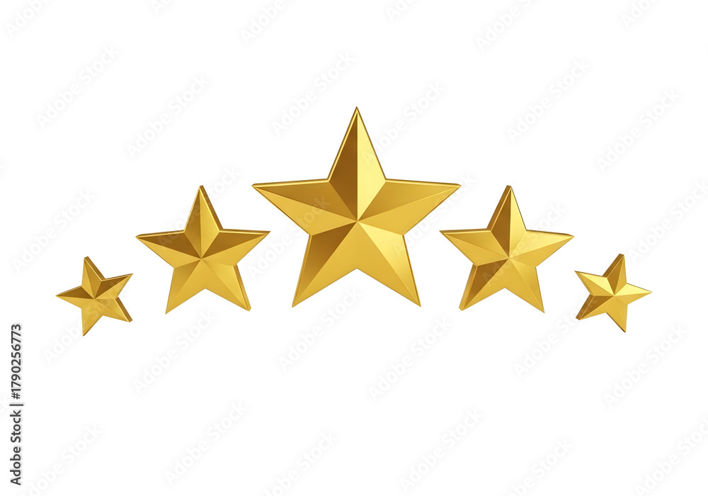 Obraz premium Five golden stars arranged in an arc isolated on transparent background