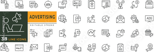 Advertising icon set with editable stroke. Vector illustration.