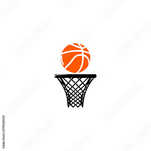 Basketball soaring above the net, ready for a slam dunk.