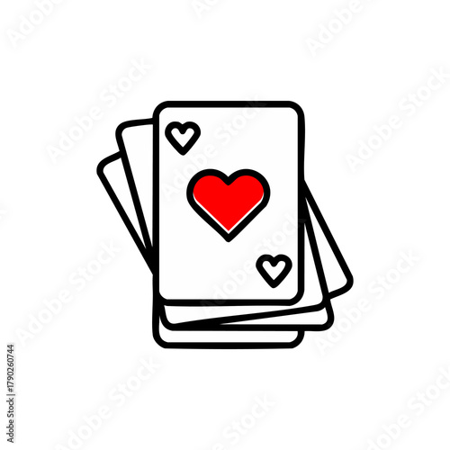 Stack of Playing Cards with Heart Suit Symbol.
