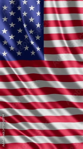 Closeup United States flag waving with gentle fabric folds.