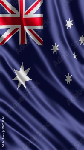 Australian national flag waving closeup animation background.
