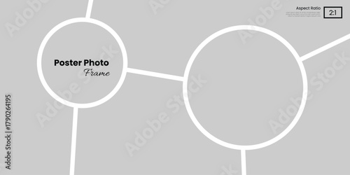 Horizontal 2:1 poster template featuring blank photo collage with dual circle frames