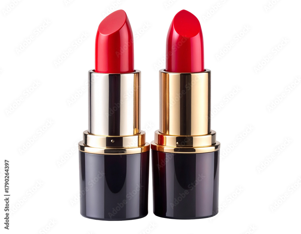 Fototapeta premium Open Red Lipstick Standing Upright, Front View, Natural Shadow, Isolated PNG