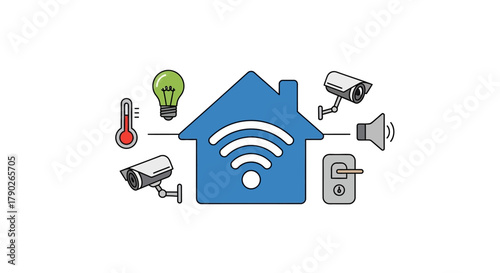 Illustration showcasing a connected smart home system with integrated devices and automation