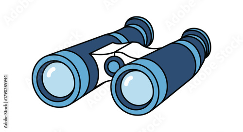 Binoculars illustration with navy and light blue tones for exploration concept