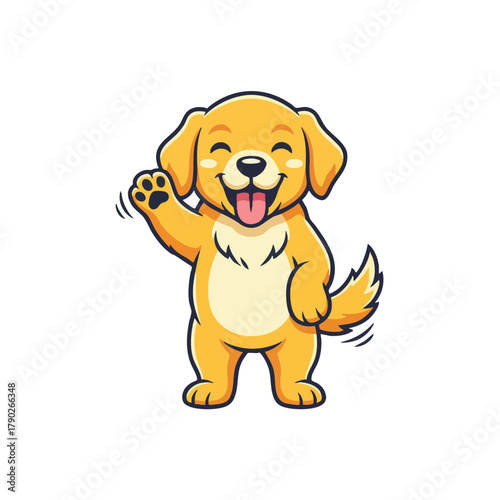 Happy cartoon dog waving hello friendly and cute character