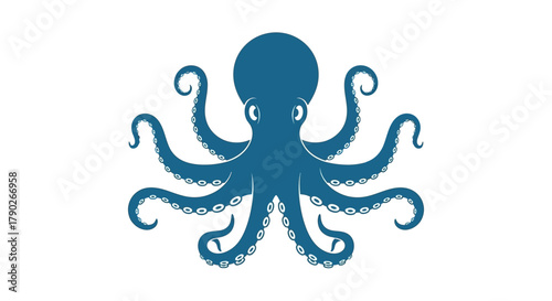 Stylized deep sea creature illustration of a vibrant blue octopus with swirling tentacles and