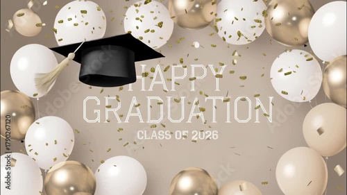 Festive graduation celebration with balloons and cap, showcasing joyful atmosphere and decorations for class 2026