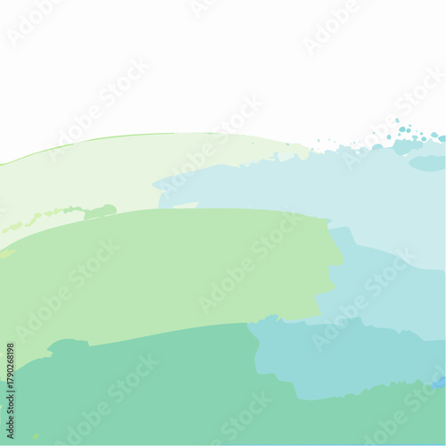 Soft pastel green and blue watercolor brush strokes creating an abstract organic flow, ideal for serene background designs or digital art projects requiring a gentle, artistic touch