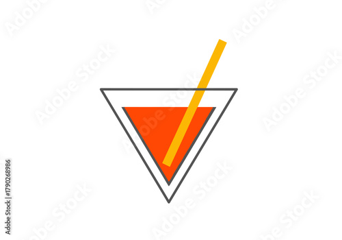 Triangle cocktail glass with orange drink and straw  