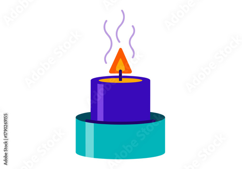 Aromatherapy candle burning in decorative holder with flame  