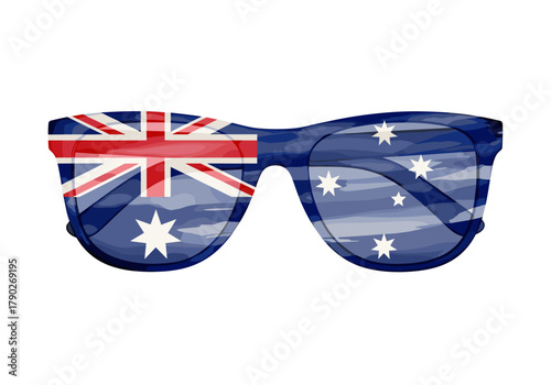 Sunglasses with Australian flag design on a white background  