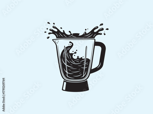 Solid Black Blender Silhouette with Swirling Liquid and Splash Motion
