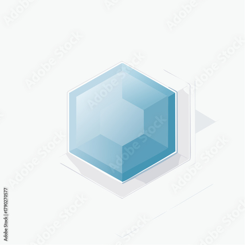 Glossy Blue Hexagon with Gradient, Light Effects and Transparent Shadow for UI Design