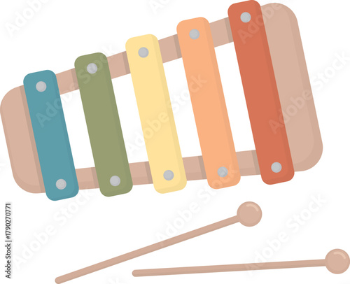 Illustration of a colorful xylophone for kids. Children’s musical instrument solated on white background