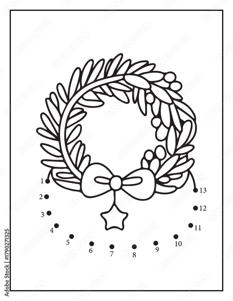 Obraz premium Connect the dots. Christmas. Coloring page outline of the cartoon numbers game. Colorful vector illustration of educational dot to dot game for preschool children, Christmas Coloring Pages