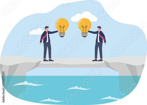  illustration of teamwork in build a business alliance or joint venture with ideas
