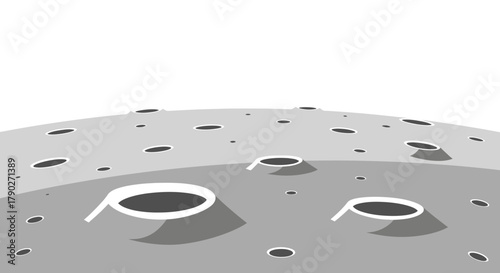 Lunar surface illustration showcasing impact craters and grey color scheme in space exploration