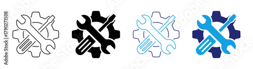 Repair and maintenance tool icon with wrench screwdriver and gear symbol vector illustration on transparent background