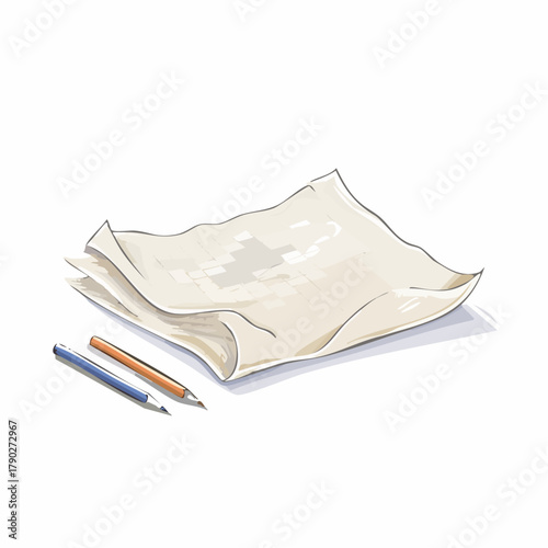 A crumpled piece of paper with faint pencil marks lying discarded on a blank desktop.