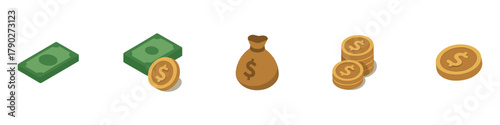 Isometric money icon. Cash, coin isometric icon. Financial and payment icon
