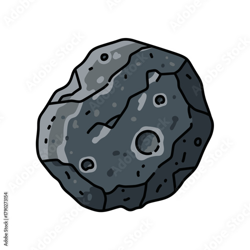 Isolated cartoon illustration of a celestial asteroid body adrift in outer space fantasy drawing