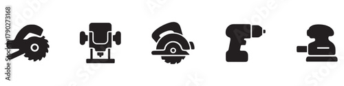 Power Tool Icon. Power tool silhouette set. Workshop Tools Icons	
