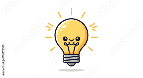 Whimsical cartoon light bulb emitting bright rays showcasing creative ideas and innovation