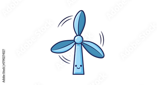 Whimsical wind turbine cartoon illustration promoting clean energy solutions and sustainability