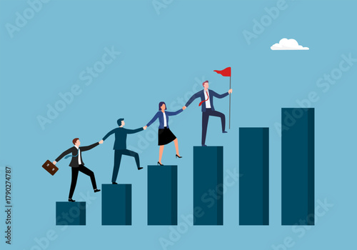 Work process or work process, Timeline to success, Roadmap, Project planning, Timeline, Progress in business, Team of business people running on a timeline, tracking and reviewing projects.