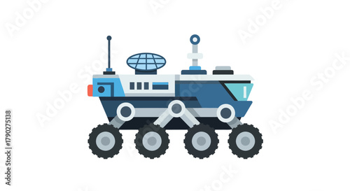 Detailed illustration of a futuristic rover vehicle for exploration purposes with visible wheels