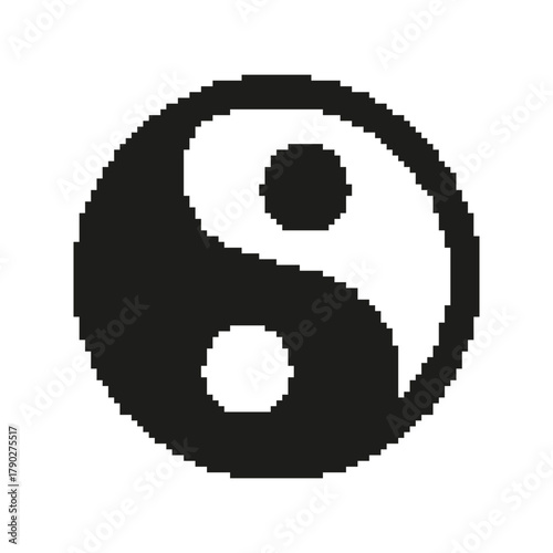 Yin Yang Pixel Art Icon. Balance, Harmony, And Duality Symbol. Eastern Philosophy And Spirituality Representation. Isolated Vector Illustration