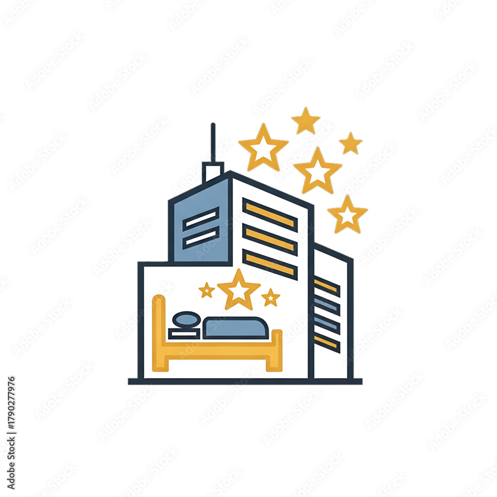 Fototapeta premium Hotel building with stars representing accommodation and hospitality service.