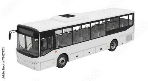 Modern white passenger bus 3d render isolated on transparent background